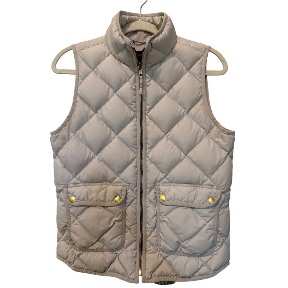 J. Crew Cream Puffer Vest Womens Size X-Small Down Gold Buttons Old Money Luxury